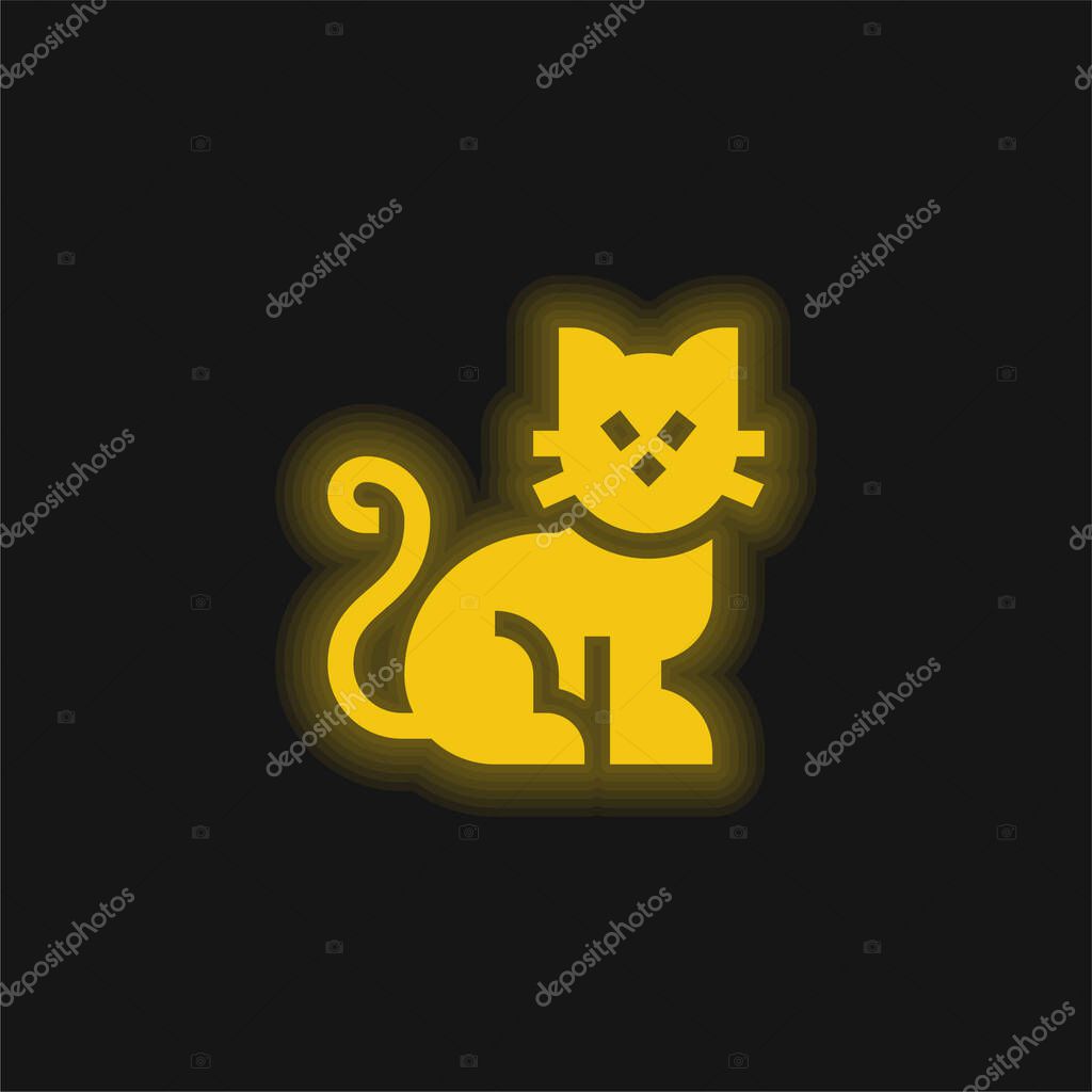Black Cat yellow glowing neon icon