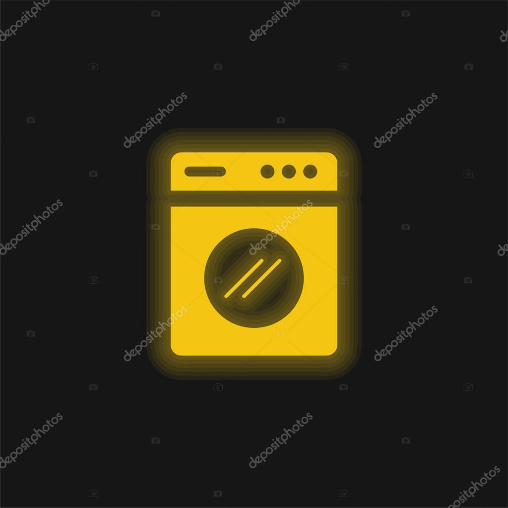 Big Washing Machine yellow glowing neon icon