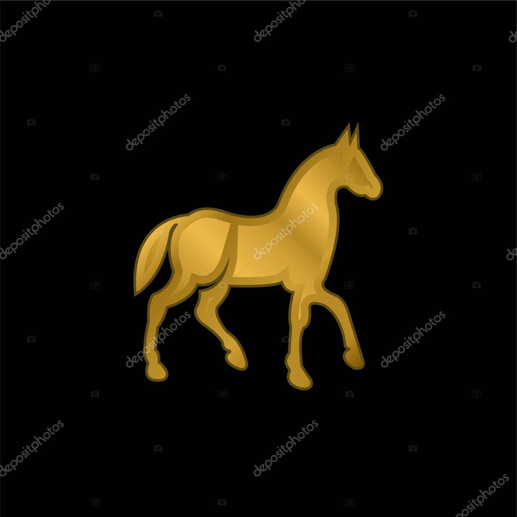 Black Race Horse On Walking Pose Side View gold plated metalic icon or logo vector