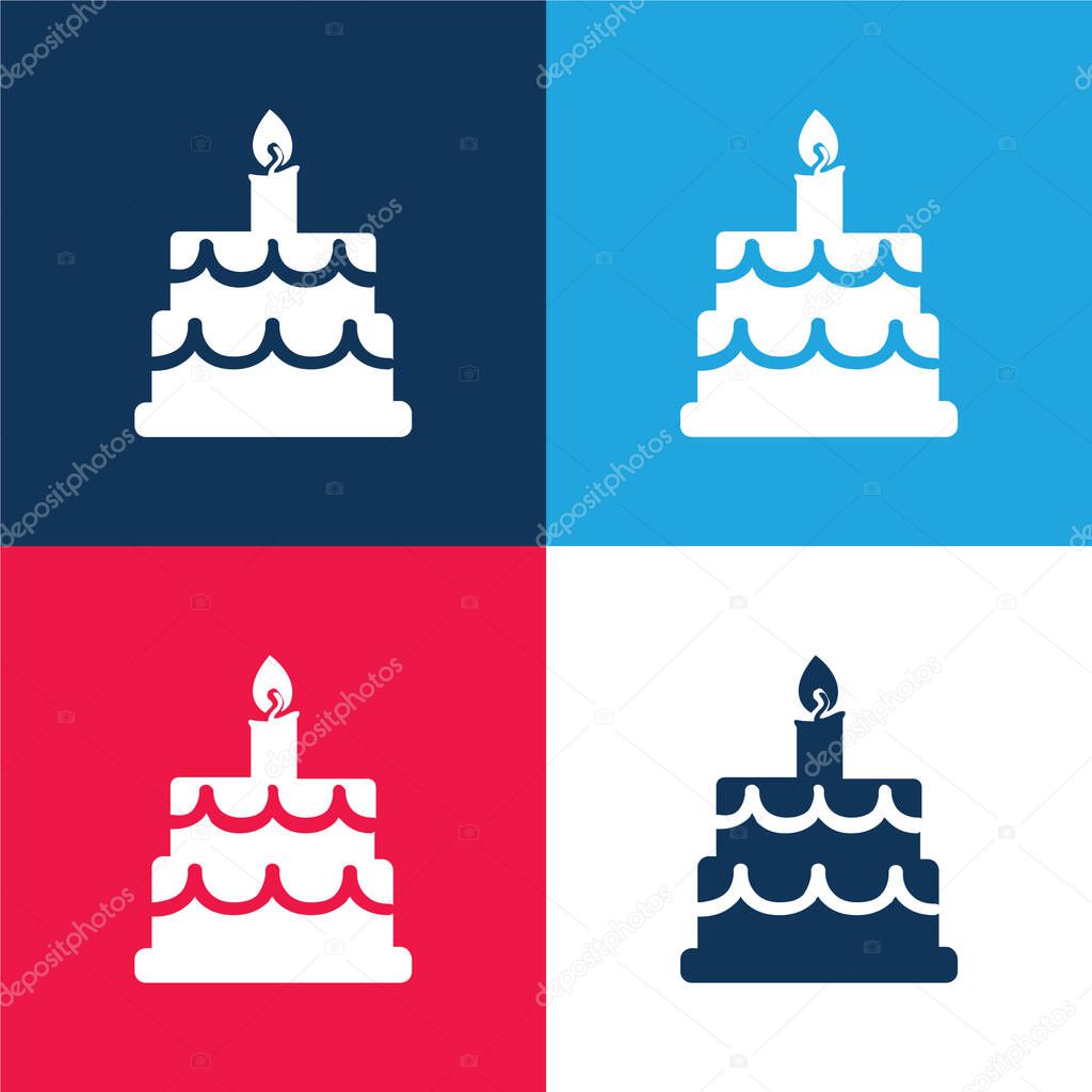 Birthday Cake blue and red four color minimal icon set