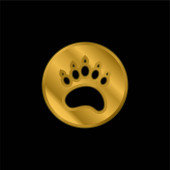 Bear Paw Circule gold plated metalic icon or logo vector