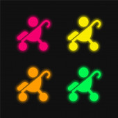 Baby On Stroller Side View Sziluett négy színű izzó neon vektor ikon