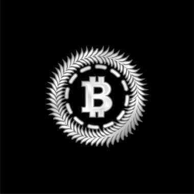 Bir zeytin çemberiyle çevrili Bitcoin gümüş kaplamalı metalik simge bırakır