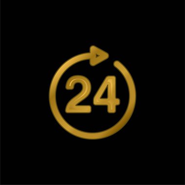 24 Saat Altın kaplama metalik simge veya logo vektörünü imzala