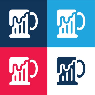 Beer Mug blue and red four color minimal icon set clipart