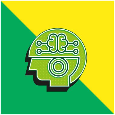 Beyin Yeşili ve Sarı Modern 3D vektör simgesi logosu