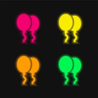 Dört renkli balonlar parlayan neon vektör simgesi
