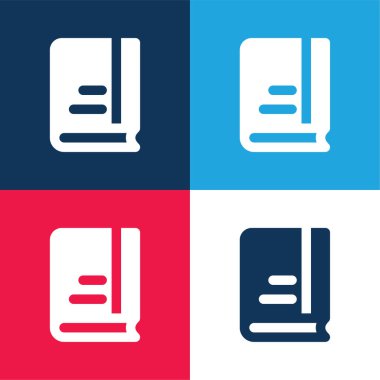 Kitap mavi ve kırmızı dört renk en küçük simge seti