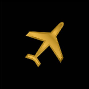 Uçak altın kaplamalı metalik simge veya logo vektörü