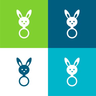 Baby Rattle With Bunny Head Shape Flat four color minimal icon set clipart