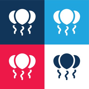 Balon mavi ve kırmızı dört renk minimal simge kümesi