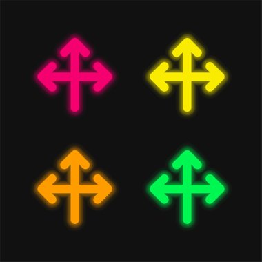 Üç Yönlü Dört Renkli Parlak Neon Vektör Simgesini Gösteren Oklar Grubu