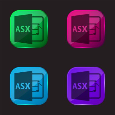 Asx File Format Symbol four color glass button icon clipart