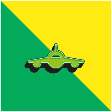 Uçak Önü Görünümü Yeşil ve Sarı 3D vektör simgesi