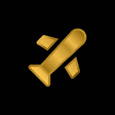 Uçak altın kaplama metalik simge veya logo vektörü