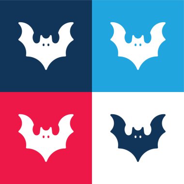 Yarasa mavi ve kırmızı dört renk minimal simge kümesi
