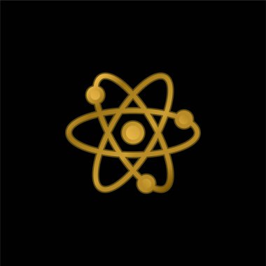 Atom altın kaplamalı metalik simge veya logo vektörü