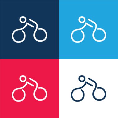 Bicycle Mounted By A Stick Man blue and red four color minimal icon set clipart