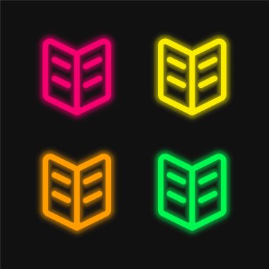 Kitap ya da Gazete Dört Renkli Parlak neon vektör simgesi