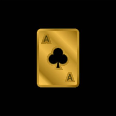 Ace Of Clubs gold plated metalic icon or logo vector clipart