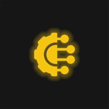 Yapay Zeka sarı parlak neon simgesi