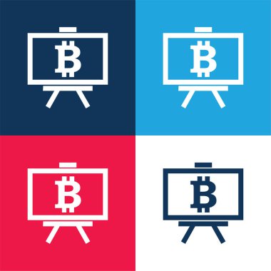 Bitcoin Sunum Sembolü Mavi ve kırmızı dört renk minimal simgesi