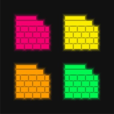Brickwall dört renkli parlak neon vektör simgesi