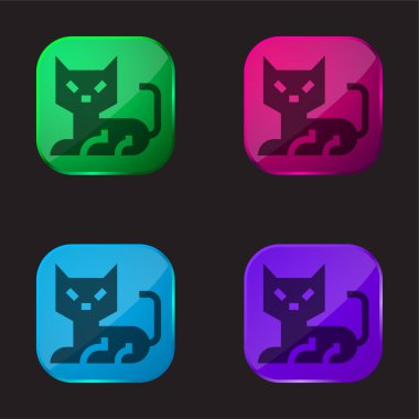 Kara Kedi dört renkli cam düğme simgesi