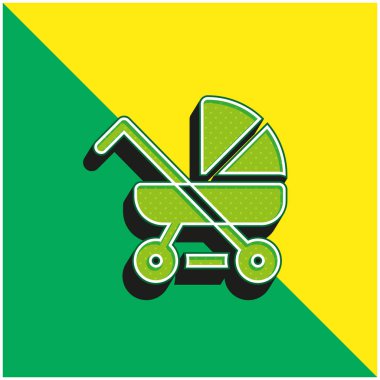 Bebek Arabası Yeşil ve Sarı 3D vektör simgesi