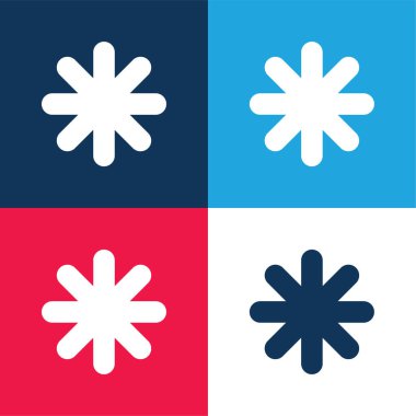 Asterisk Black Star Shape blue and red four color minimal icon set clipart