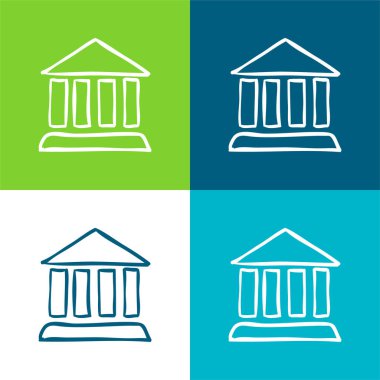 Antik Sütunlar Yapı Ana Hattı Düz 4 renk minimal simgesi seti