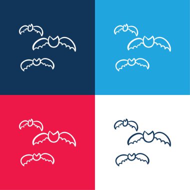 Bats Group Outline blue and red four color minimal icon set clipart