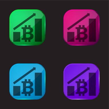 Bitcoin Grafiksel Yukarı Ok ile dört renkli cam simge simgesi