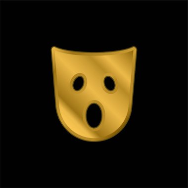 Astonishment Mask gold plated metalic icon or logo vector clipart
