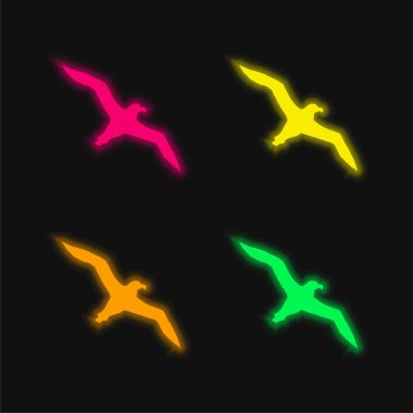 Bird Albatross Flying Shape four color glowing neon vector icon clipart