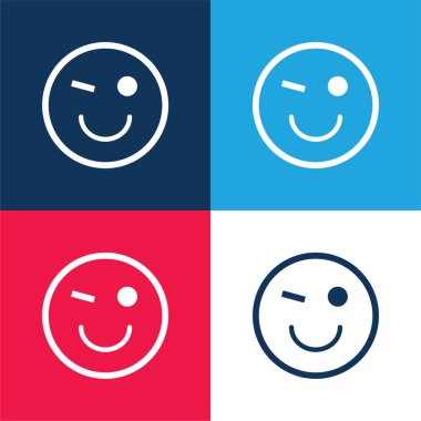 Blink Emoticon Face blue and red four color minimal icon set clipart