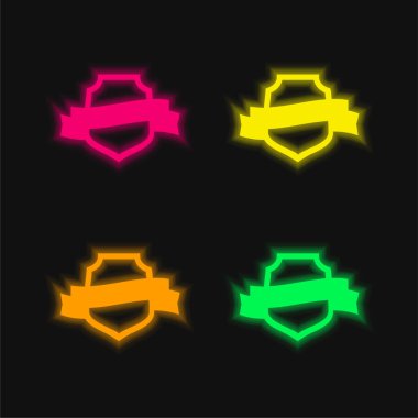 Ödüllü Sembolik Kalkan Bir Bayrak Dört Renkli Parlak neon vektör simgesi