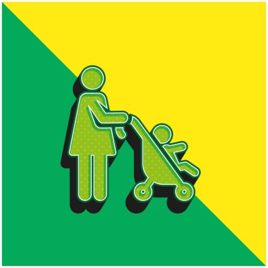 Baby Stroller Green and yellow modern 3d vector icon logo clipart
