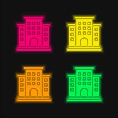 Apartment four color glowing neon vector icon clipart