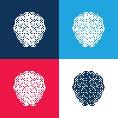 Brain blue and red four color minimal icon set clipart