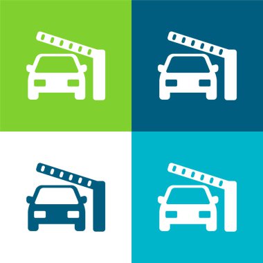 Barrier And Car Flat four color minimal icon set clipart
