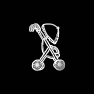Baby Cart With An Umbrella silver plated metallic icon clipart