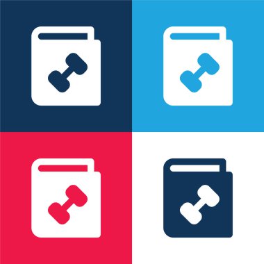 Kitap mavi ve kırmızı dört renk en küçük simge seti