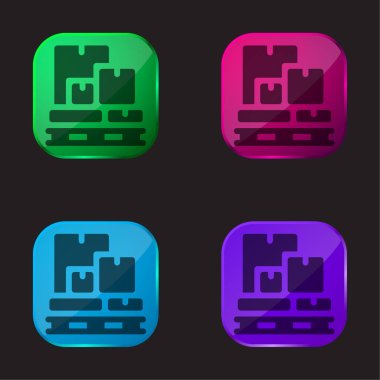 Boxes four color glass button icon clipart