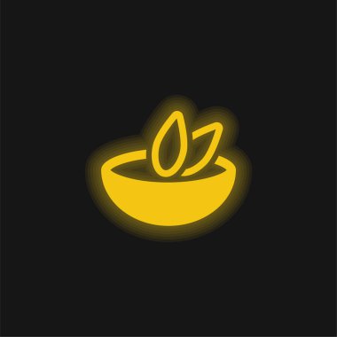 Bir kase sarı, parlak neon ikon çorba.