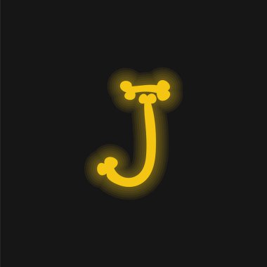 Kemikler Cadılar Bayramı Tipografi Mektubu J sarı parlak neon simgesi