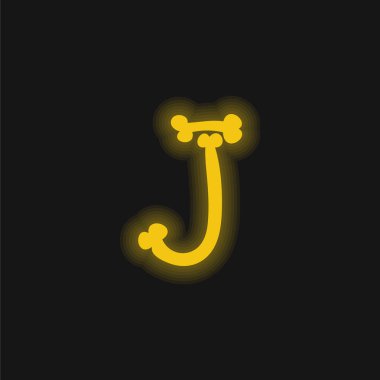 Bones Halloween Typography Letter J yellow glowing neon icon clipart