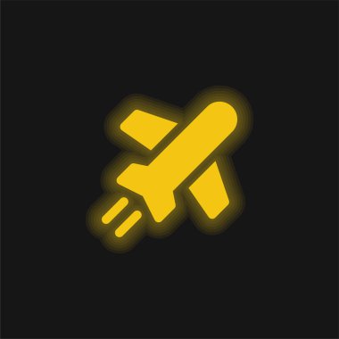 Uçak sarı parlayan neon simgesi