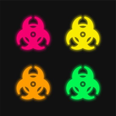 Biyolojik tehlike dört renk parlayan neon vektör simgesi