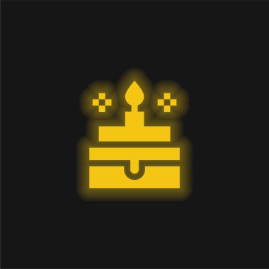 Birthday Cake yellow glowing neon icon clipart